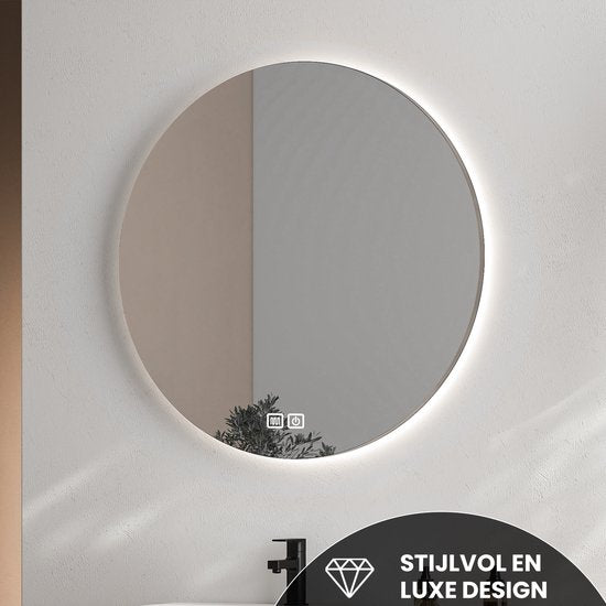 Bayt Miroir de salle de bain - Miroir de salle de bain avec éclairage - Miroir rond 60ø cm - Miroir de salle de bain avec chauffage - Miroir mural - Dimmable - Anti-buée
