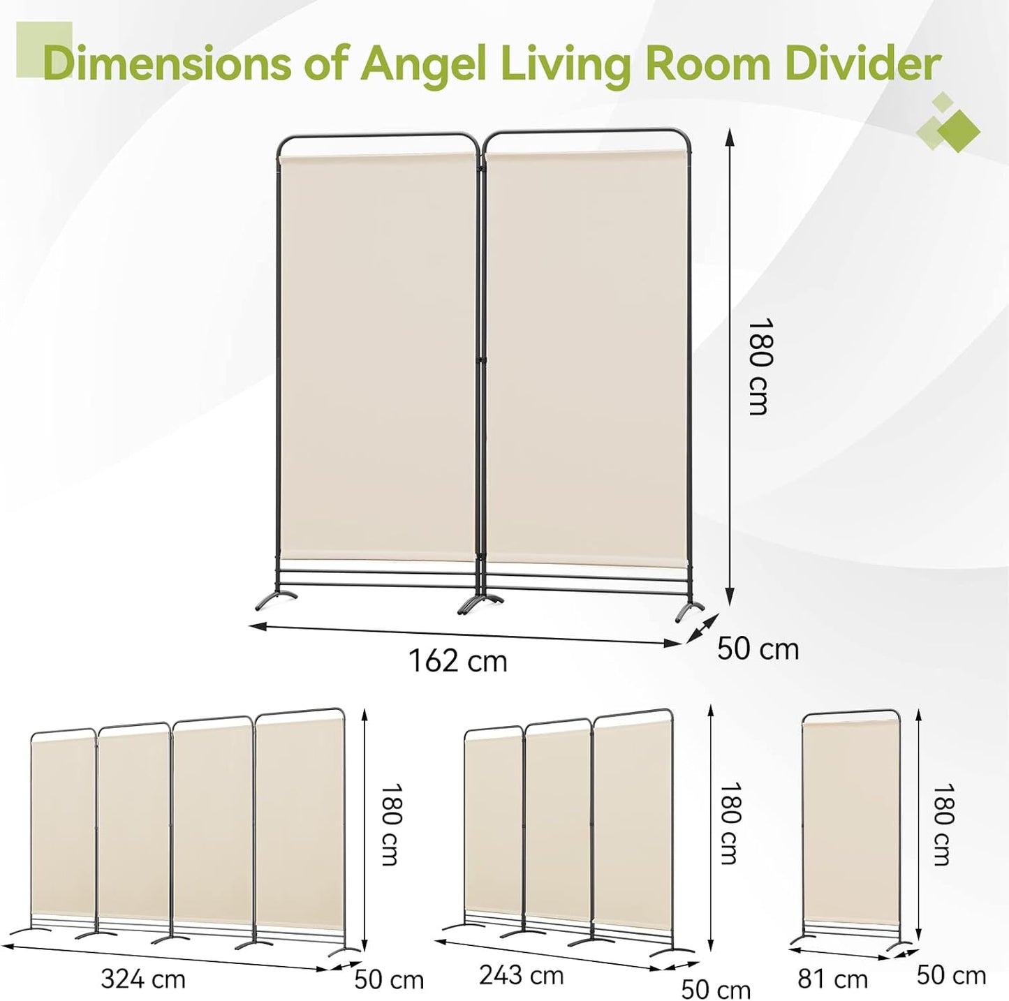 Angel Living Paravent 2 Panneaux - 162 x 180 cm - Beige
