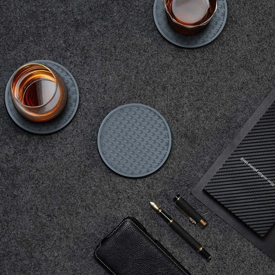 Castagnola Sous-verres en silicone - Sous-verres pour verres - Sous-verres design avec support - Sous-verres - Antidérapants - Lot de 14 - Gris