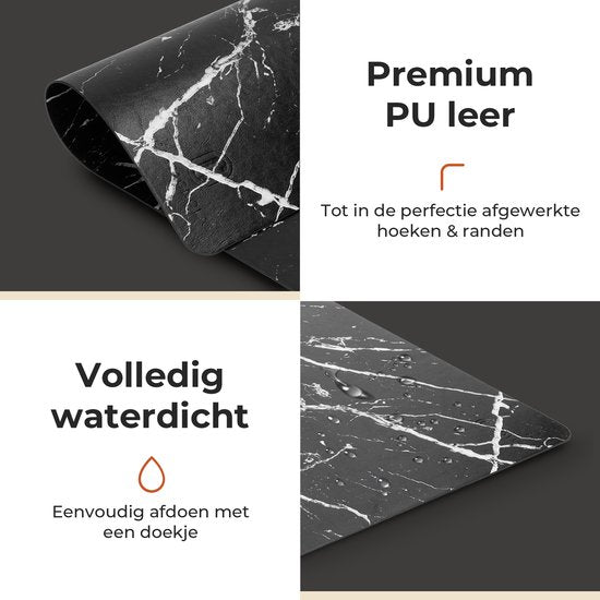 Sets de table Castagnola aspect cuir - Sets de table antidérapants en cuir artificiel - Dessous de verre hydrofuge - Dessous de verre - 6 pièces - 45 x 30 cm - Noir/Blanc - Motif marbré