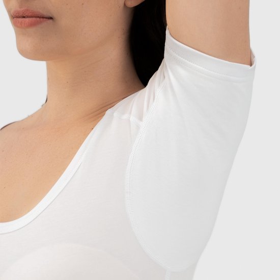 Anti Sweat Shirt - Fibershirts® - Coussinets d'aisselles cousus - Maillot de corps - Blanc - Col rond - Femme - Taille XS