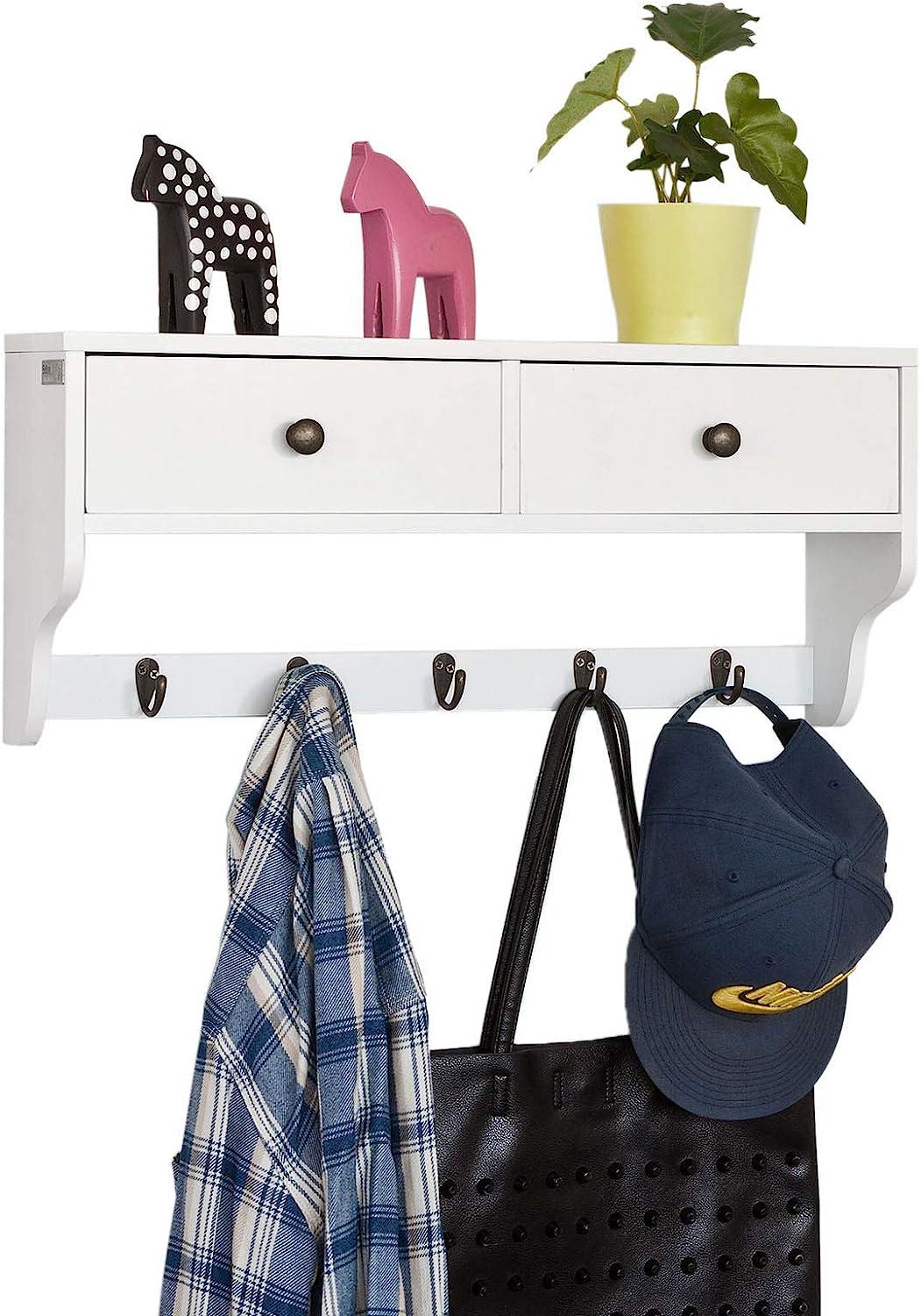 SoBuy Porte-manteau mural - 5 crochets - L60 x P14 x H27cm - Blanc