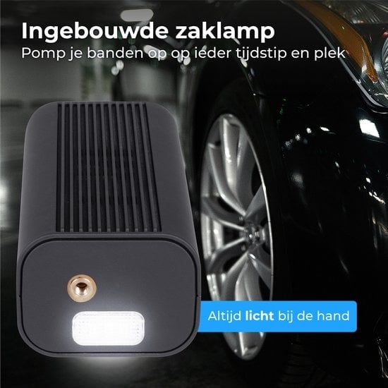 Nuvance - Pompe à pneu à compresseur - 4000mAH - Pompe électrique pour vélo - Compresseur d'air pour voiture, scooter, vélo, ballon et matelas pneumatique - Accessoires inclus - Lampe de poche - PRO
