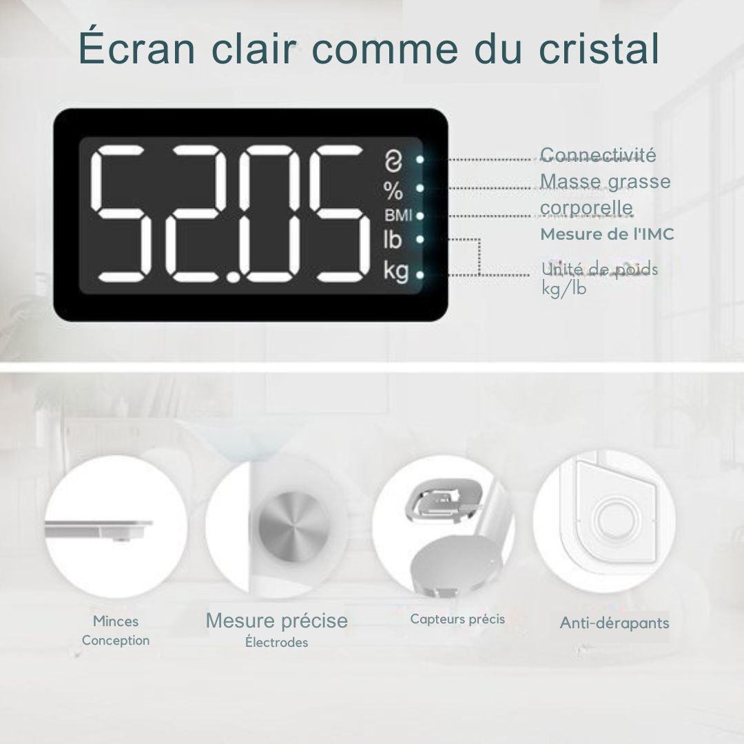 Pèse-personne numérique e.volve - Balance intelligente avec analyse corporelle - App. incluse - blanc