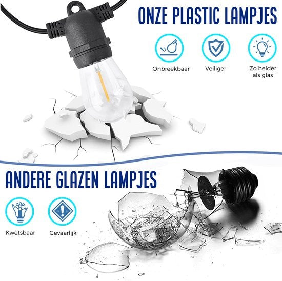 SHINE - Guirlande lumineuse d'extérieur - Guirlande lumineuse à énergie solaire - Cordon lumineux à leds solaires - Eclairage de fête - Guirlande lumineuse à ampoules - Eclairage de jardin - Eclairage d'ambiance vintage - 12 ampoules E27 à leds avec téléc
