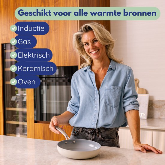 Safecourt Kitchen Poêle à frire en céramique - Ø 24 Poêle - Induction, électrique, céramique et gaz - Sans PFAS ni PTFE