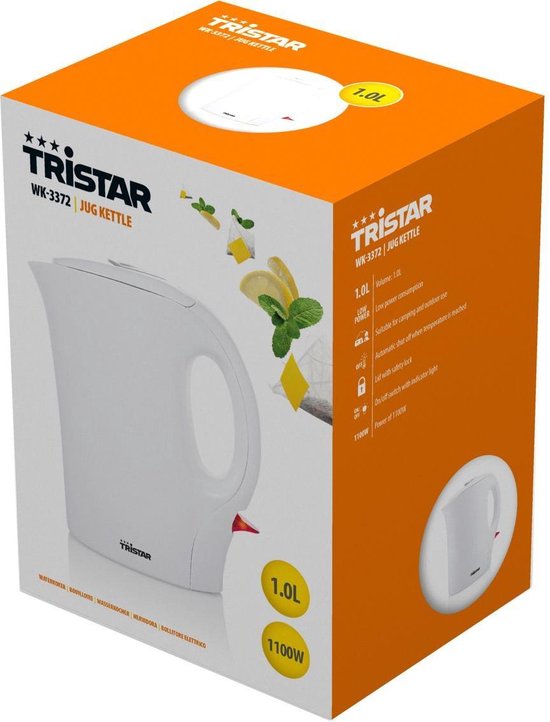 Bouilloire électrique Tristar WK-3372 - 1 100 W - 1 L - Adaptée au camping - Blanche