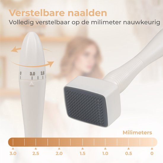 Nuvance - Dermastamp - Ajustable entre 0.1mm et 3mm - Derma Stamp - 140 aiguilles - Microneedling - Dermaroller - pour les soins de la peau, la pousse des cheveux et la pousse de la barbe