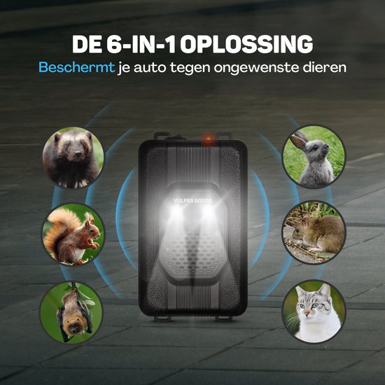 Vulpes Goods® Repellent - Marten Repellent - Pest Repellent - Multifunctional Set Indoor & Outdoor - Batteries, 12V & Car Battery - Marters, Mice & Rats - Stone Marten Repellent PRO - 2 pieces - Incl. Batteries