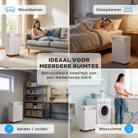Déshumidificateur Aironex 20 L par jour – Fonction de séchage du linge – Jusqu'à 70 m² – Silencieux – Avec application et ioniseur – Pour cave, salon, chambre et salle de bains – Déshumidificateur