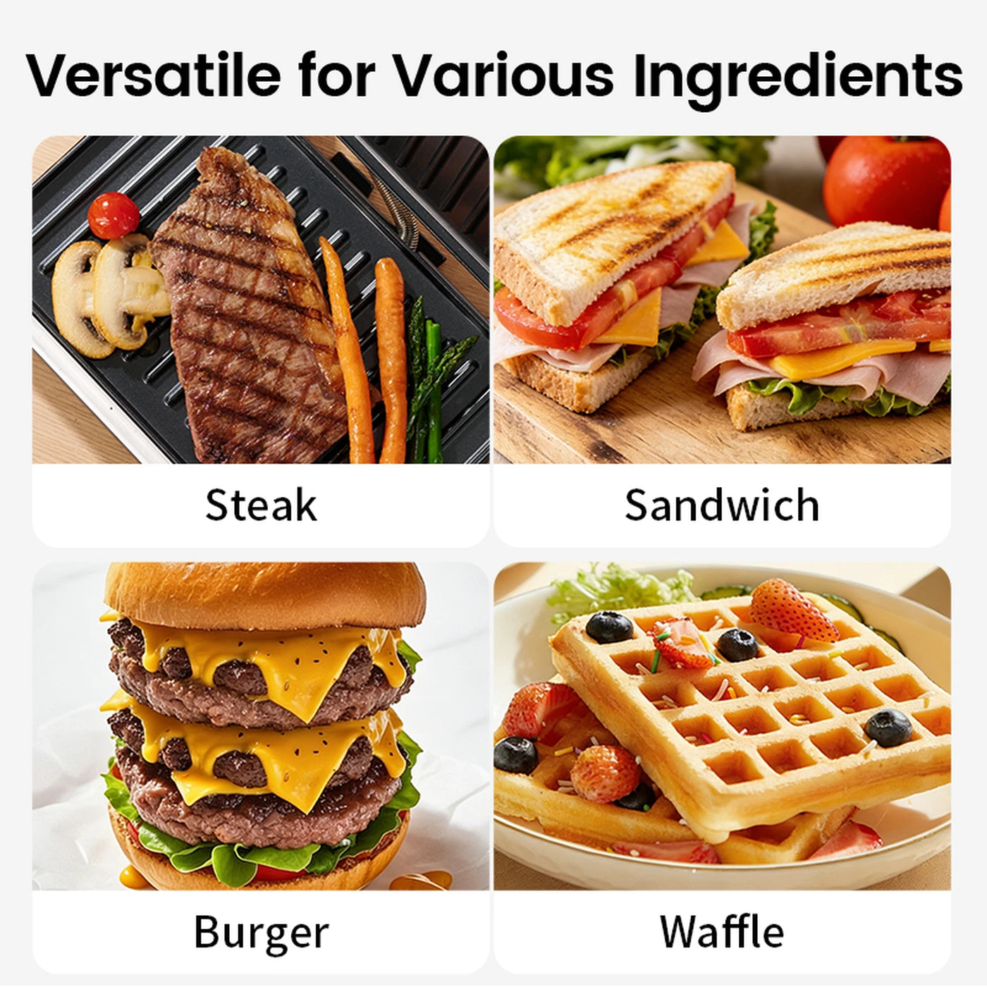 Grill de contact Ochama 800 W - Grill à sandwichs et à paninis - Revêtement antiadhésif - Chauffage double face - Plaques de cuisson 22,5 x 14 cm
