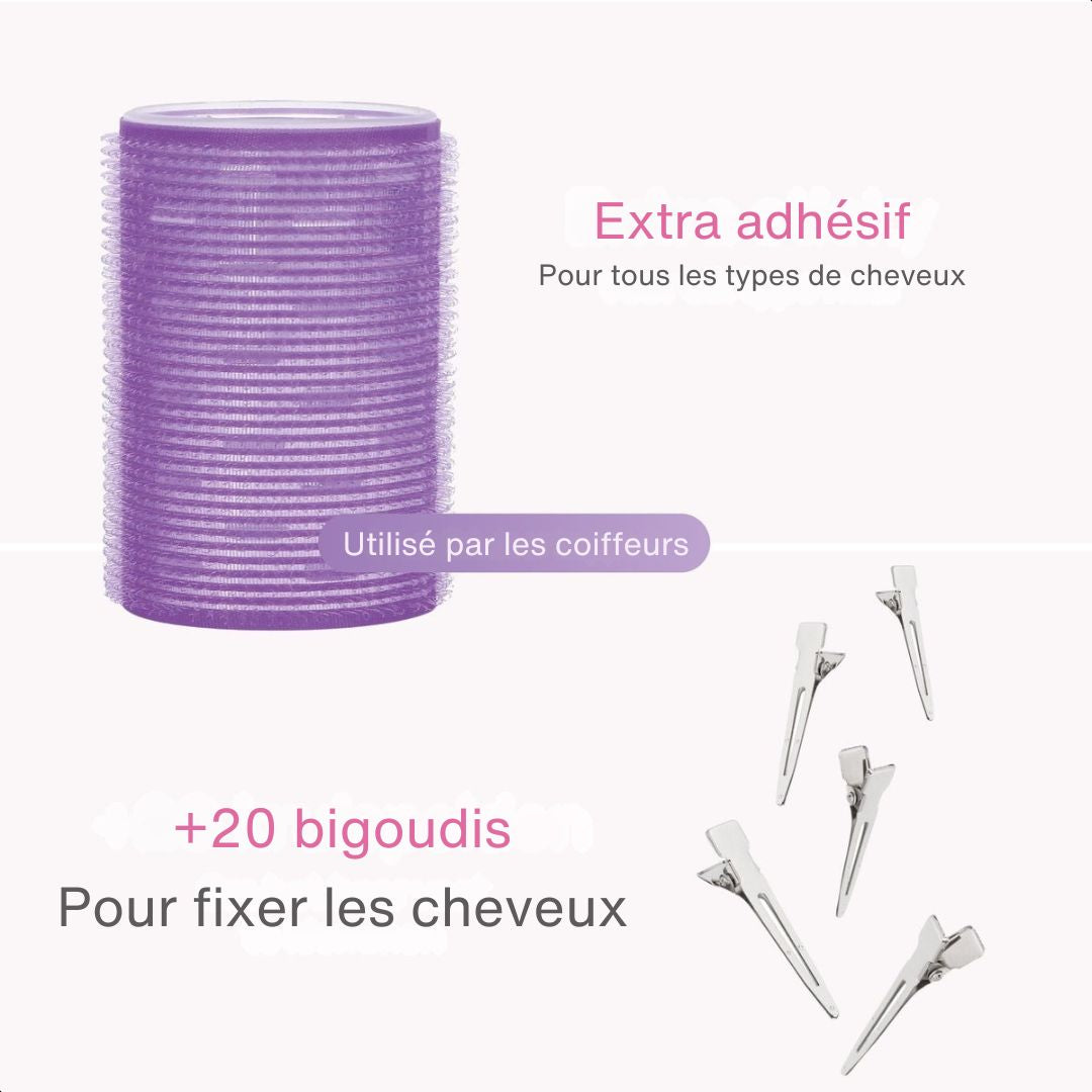 Set 18 Bigoudis Sans Chaleur  Soft & Silky – 3 Tailles, Boucles Parfaites en 60 Min – 18 Pinces Incluses - Bleu/Rose