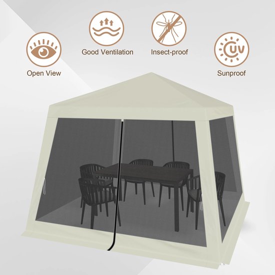 Tente de fête - Pavillon de jardin - Pavillon - Tente de jardin avec moustiquaire - Moustiquaire - 3 x 3 m - Jardin - Terrasse - Tente de fête - Avec parois latérales - Blanc