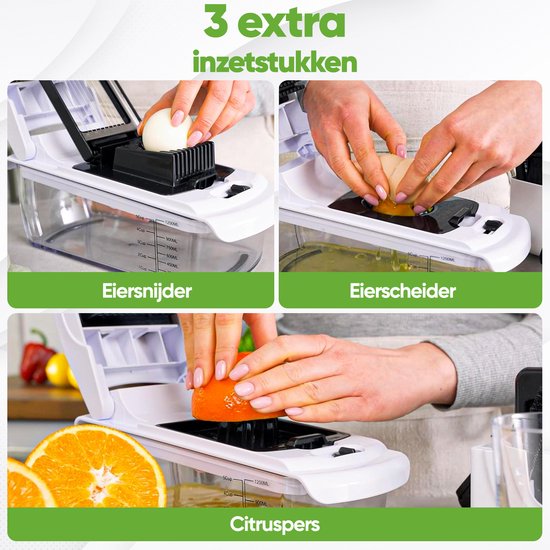 Mandoline Stosh - Coupe-légumes - Coupe-oignons - Coupe-spirale - 7 pièces - Blanc - Sans BPA