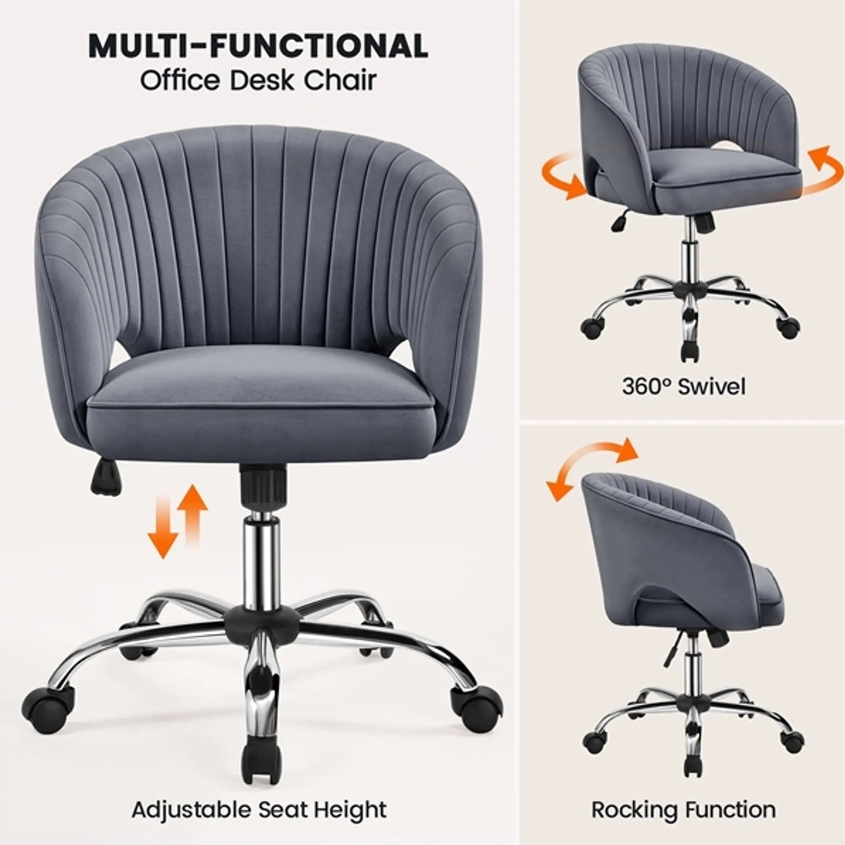 Yaheetech Fauteuil de bureau Fauteuil - 60 x 56,5 x 73-83 cm - rembourrage doux comme du velours, hauteur d'assise réglable et fonction relaxante - pour bureau et hall d'accueil - polyester gris foncé et métal