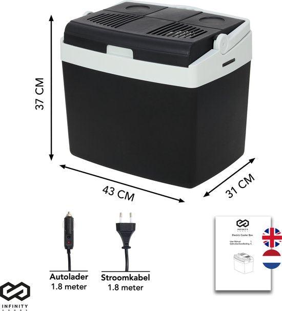 Infinity Goods Glacière électrique - 25L - Glacière - 12V et 230V - Frigobox - Refroidir et chauffer - Noir