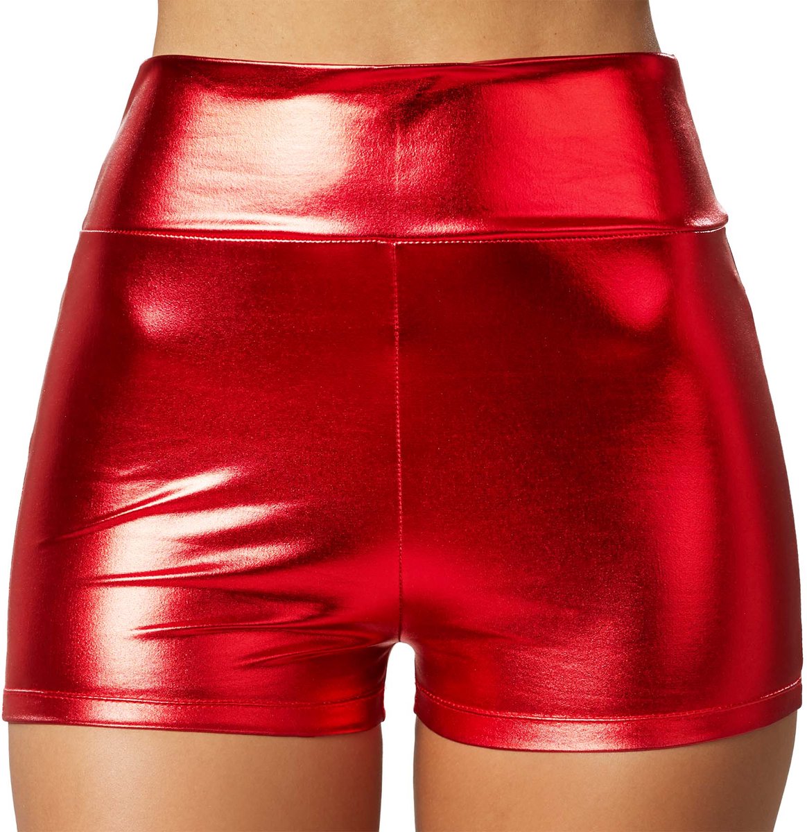 Dressforfun - Pantalon Hotpants Métallique Rouge - Fermeture Short Sexy en aspect Métallique Brillant - Taille L