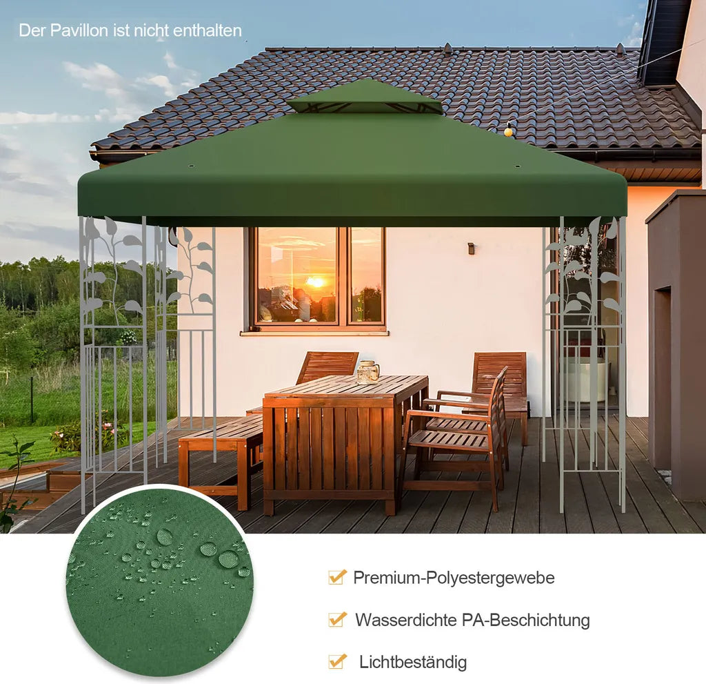 Coast Double Toit de Remplacement pour Pavillon - 3 x 3 m avec trous de drainage et velcro - Vert Foncé