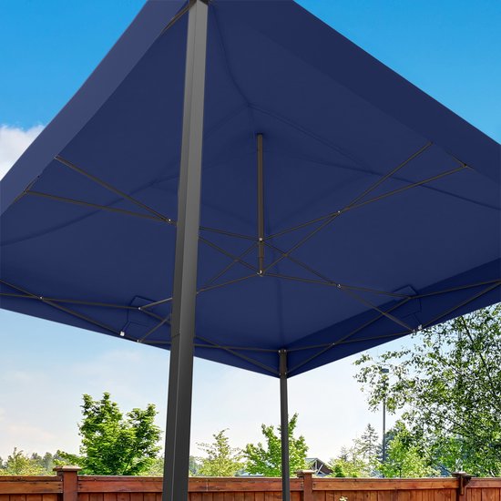 LifeGoods Tente de réception - Pavillon - EasyUp - Pliable - 4 parois latérales - Imperméable - Avec sac de transport à roulettes - 3x3 mètres - Bleu foncé