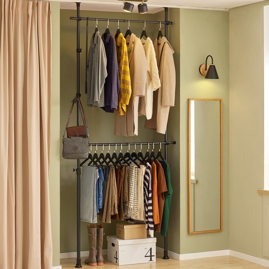 Porte-vêtements télescopique SoBuy - Système de rangement réglable - Système de tringles à vêtements - L(75–126) × H(200–295) cm, noir, FRG109-II-SCH