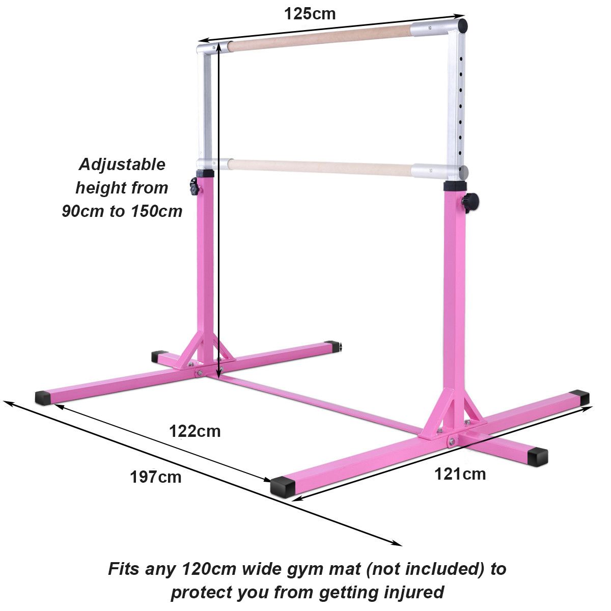 Barre de gymnastique Coast pour enfants - réglable en hauteur - structure triangulaire - rose