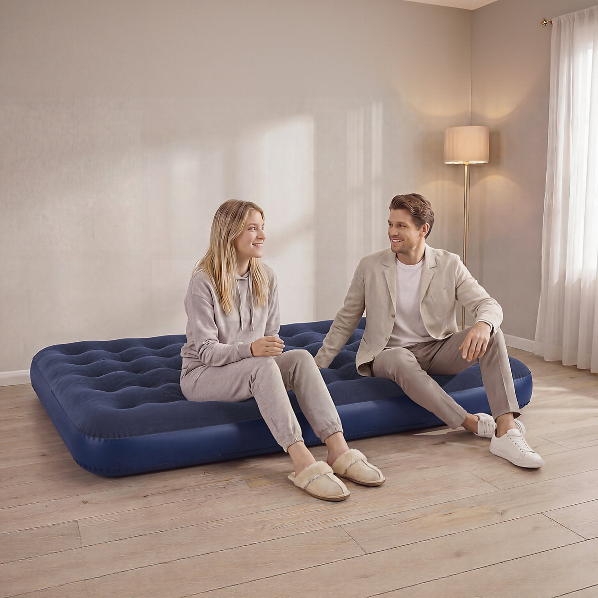Matelas gonflable SoBuy 191 x 137 x 22 cm - Coussins intégrés - 150 kg - Gris/Vert foncé