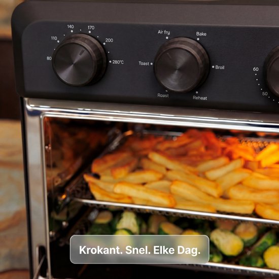 Safecourt 6-in-1 Airfyer oven - 100% sans PFAS - 6 programmes - 80 à 230 degrés - Airfryer, baking, roasting, toasting, grilling & reheating - Black