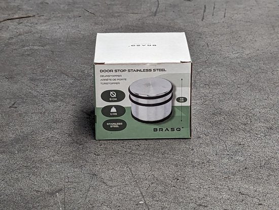 BRASQ Butoir de porte avec antidérapant en acier inoxydable 1.1 Kg - Pour l'intérieur et l'extérieur - Butoir de porte avec protection en caoutchouc Ø9 x 7.5 cm