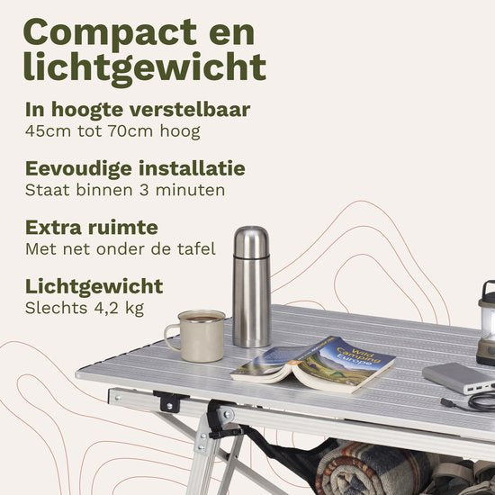 TRVLMORE Table de camping réglable - 90x52x71cm - Table pliante avec structure en aluminium - Légère - Table de camping - Table pliante - Silver