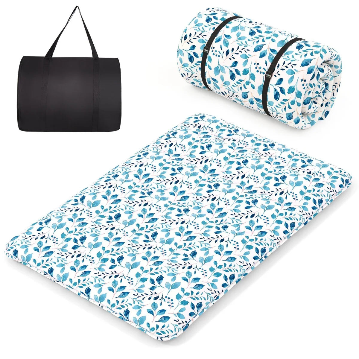 Matelas futon japonais Coast Tatami – Livré avec une housse extérieure lavable en machine, un sac de transport pratique et des sangles de roulement résistantes – Idéal pour les invités et le camping – Microfibre bleue et polyester – 10 x 100 x 200 cm
