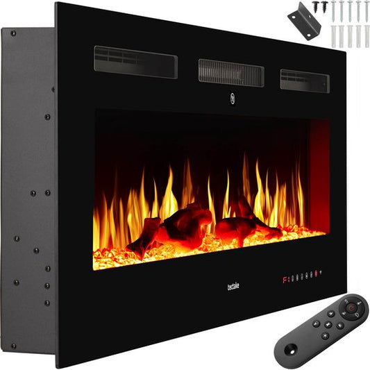 tectake® Wall Fireplace - Cheminée électrique - Atmosphere Fireplace - 106.5 x 12 x 43 cm - 900W & 1800W - Contrôlé par télécommande ou application - avec thermostat - Poêle - avec chauffage - Cheminées - Effets de bois et de lueur - Flammes 3D - Minuteur