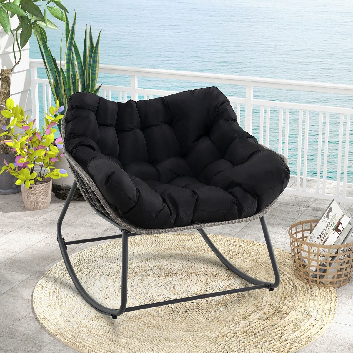 Fauteuil à bascule Coast - très grand format - coussin épais amovible - noir