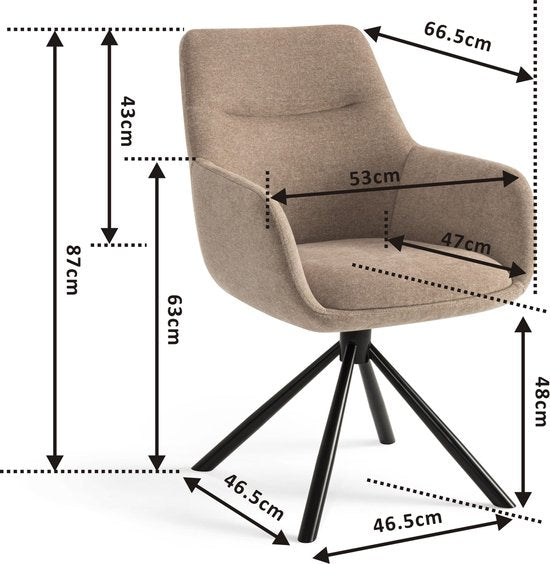 Furnihaus Olivia - Chaise de salle à manger pivotante - Accoudoirs - Beige - Tissu
