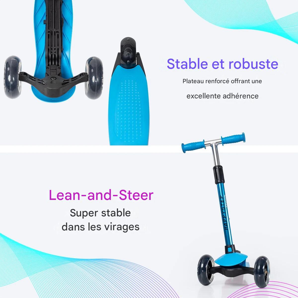 Trottinette pour enfants - LifeGoods HappyStep - 2-5 ans - 3 roues lumineuses - Garçons/Filles - Bleu