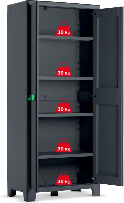 Keter Moby - Armoire haute - 4 étagères - 150kg max - 80x44x182 cm - Plastique - Anthracite