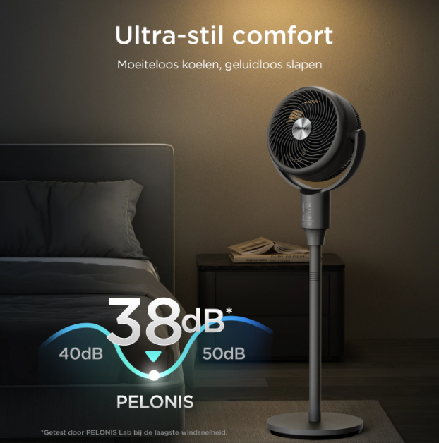 Ventilateur sur pied Pelonis OmniFlow - 26 dB, ultra-silencieux - Réglable de 59 à 108 cm