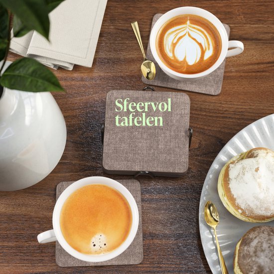 Sous-verres en simili cuir Castagnola – Sous-verres pour verres – Sous-verres design avec support – Lot de sous-verres en cuir avec support métallique – Cuir – Lot de 10 – Marron chiné – 10 x 10 cm