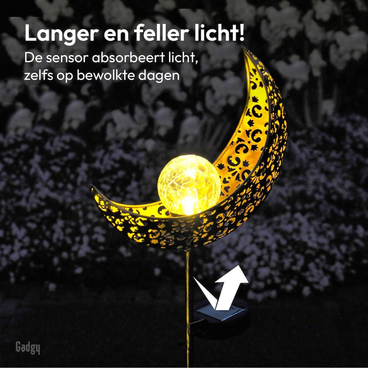 Gadgy Solar Tuinverlichting - Maan Lamp met grondspies - Tuinverlichting op zonneenergie Buiten - Set van 2 st. - Led Buitenverlichting met Sensor - Tuinlantaarn - Tuinfakkel 88 cm hoog - Tuinsteker - Brons - Metaal