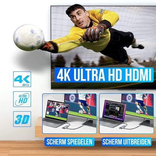 Strex 8 in 1 USB C Hub - Docking Station - USB Splitter - 4K HDMI - USB A - USB C - Ethernet - Micro SD - Convient aux ordinateurs portables, Macbook, Windows