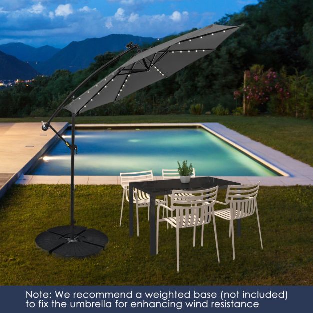 Coast Grand Parasol suspendu mobile - 300x300x250 cm - 40 LEDs et panneau solaire - Gris