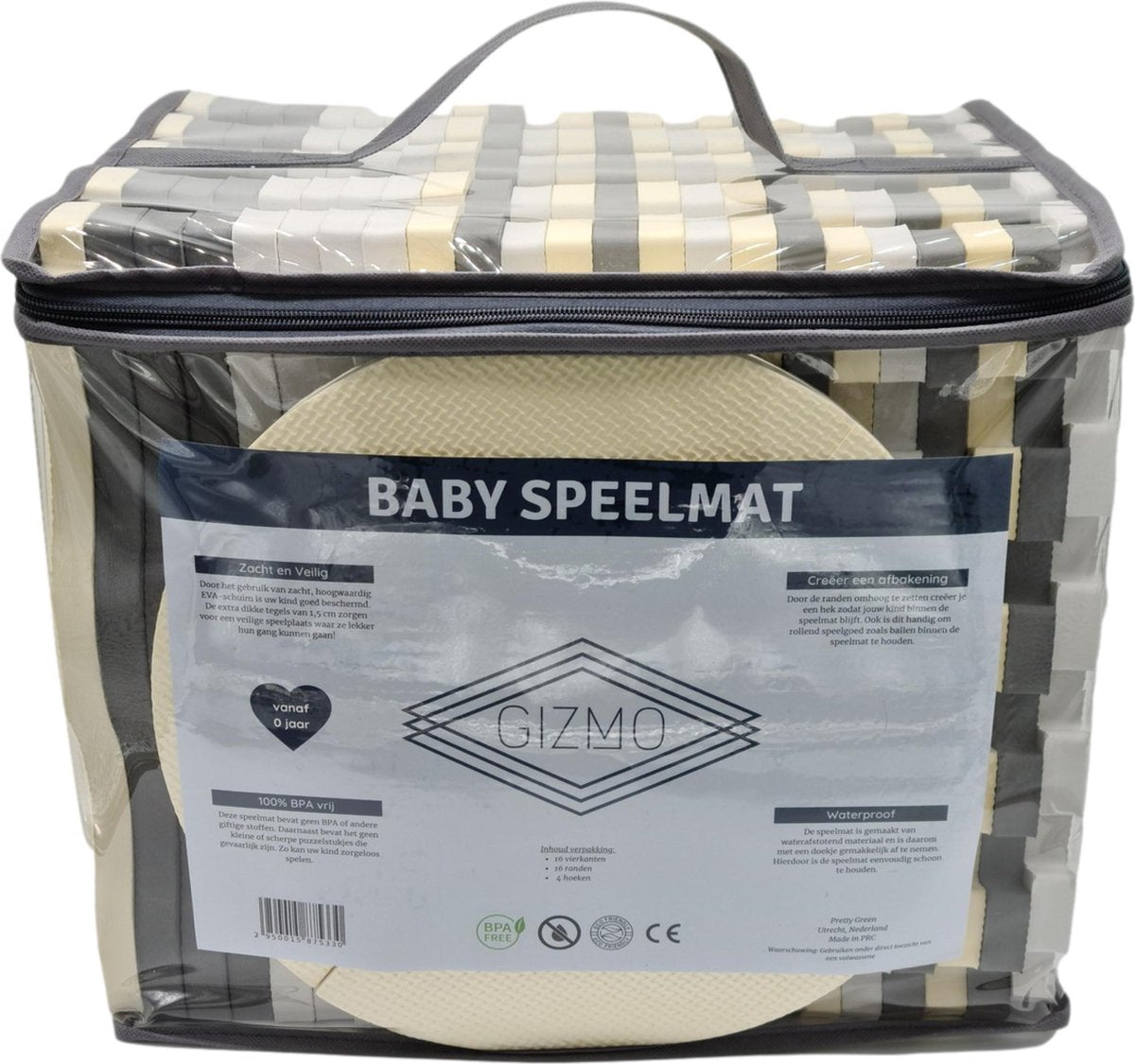 GIZMO Baby & Toddler Playmat XL - Tapis de jeu en mousse EVA douce avec bord surélevé - sûr et confortable - 150x150x1,5 cm