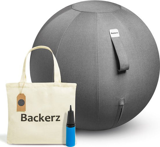 Balle d'assise - Backerz® - Housse en lin - Améliore la posture - Poignée de transport - Gris