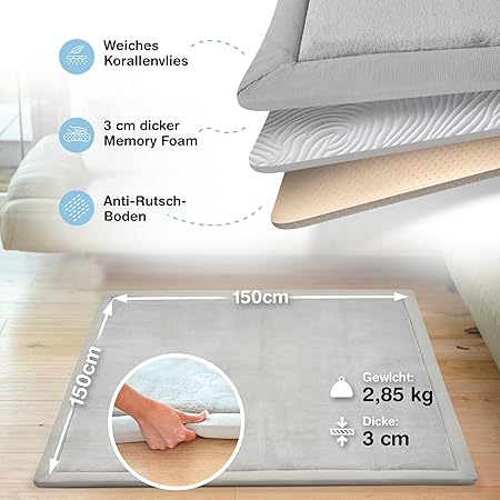 BabybeFun Baby Box pliable 150x180 cm - Gris - Box stable et flexible pour bébés et enfants en bas âge - Barrière de sécurité et grille de protection