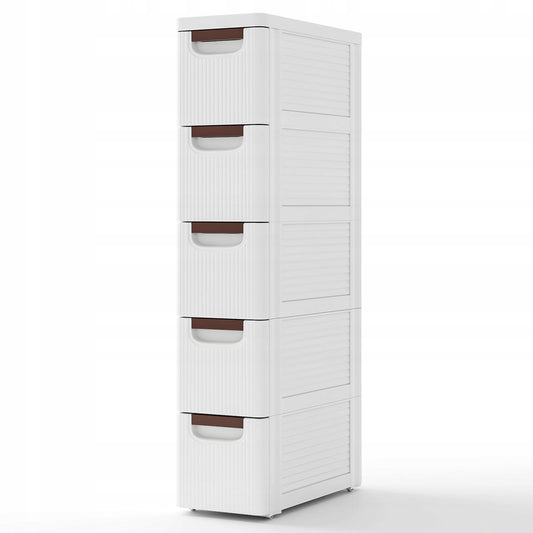 Coast Bathroom Cabinet Beige/White - 42 x 19 x 91 cm - Meuble de rangement étroit sur roulettes avec 5 tiroirs