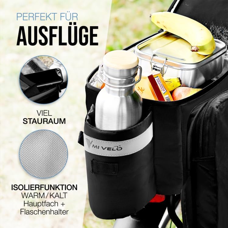 MIVELO Pannier Bag Carrier - Isolé - Jusqu'à 20L - Déperlant - 40 x 22 x 20 cm - Noir