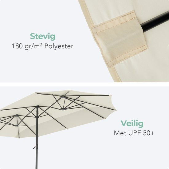 LifeGoods Parasol double - 270x460cm - jusqu'à 15 personnes - imperméable - avec housse - Crème
