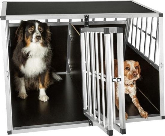 tectake Banc de transport pour chiens double avec paroi arrière inclinée et cloison - 402227