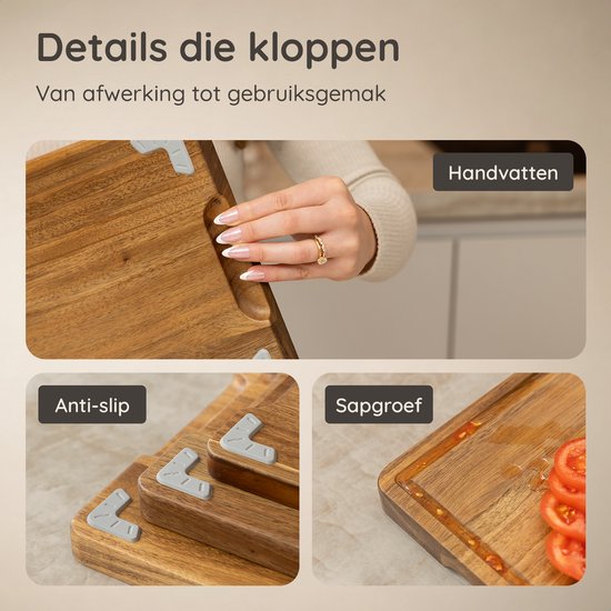 Deleca 3-Piece Cutting Board Set Seville with Holder - Planches à découper (40x30 | 33x24 | 26x18 cm) - Pour la cuisine, planche à servir, planche à fromage, planche à boire, planche à découper et planche à tapas - Bois d'acacia FSC