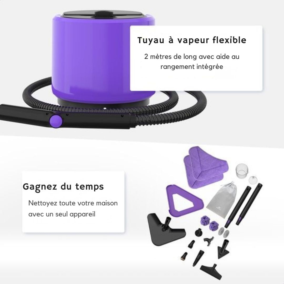 Nettoyeur de tapis et de taches Motionflow - 1500W 1.5L réservoir d'eau - vapeur à main - nettoyage en profondeur des sols, canapés, salles de bain et tapis - violet