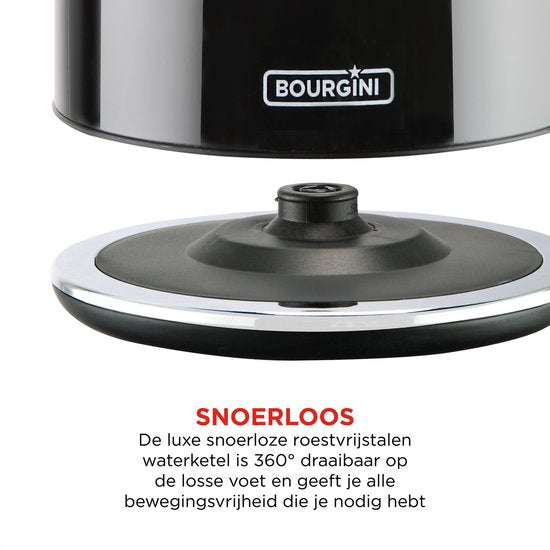 Bourgini Nostalgic Kettle Deluxe - Noir - Design rétro - 1.7L